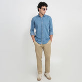Colorplus Men Regular Fit Solid Pattern Pure Cotton Plain Collar Half Sleeve Straight Hem Casual Shirt Dark Indigo