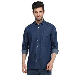 Colorplus Men Regular Fit Solid Pattern Pure Cotton Plain Collar Half Sleeve Straight Hem Casual Shirt Dark Indigo