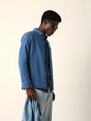 THE BEAR HOUSE Men Cotton Solid Slim Fit Casual Shirt Blue