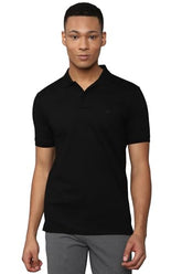 Allen Solly Men Black Solid Polo Neck T-Shirt