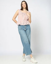 Women Lace Peplum Top, Pink, S
