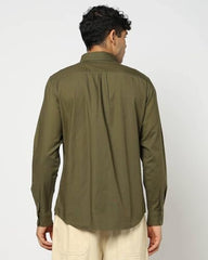 Men Button-Down Collar Shirt, Olive, S