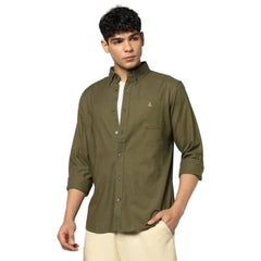 Men Button-Down Collar Shirt, Olive, S