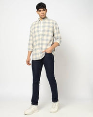 Men's Checks Button-Down Shirt, Beige, XL