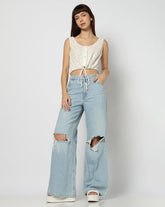 GAP Women Schiffli Embroidered Fitted Cinched Top, Off White, L
