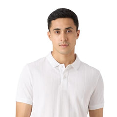 Pepe White Self Design Half Sleeves Men Tshirt