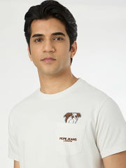 Pepe Jeans Men Off White Solid Short Sleeves Tshirts