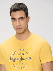 Pepe Jeans Men Yellow Printed Short Sleeves Tshirt
