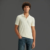 Pepe Jeans Men Off White Self Design Regular Fit Polo Collar T-Shirt