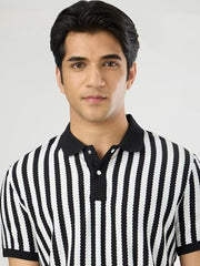 Pepe Jeans Men Black Striped Short Sleeves Tshirt