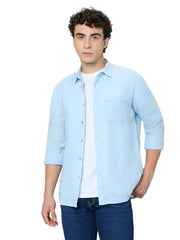 Pepe Jeans Blue Solid Mens Long Sleeves Shirt