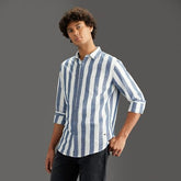 Pepe Jeans Men Blue Long Sleeves Striped Regular Fit Shirt