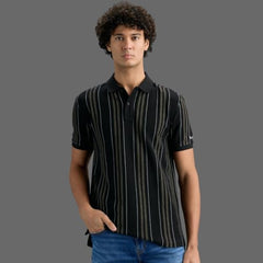 Pepe Jeans Men Black Striped Polo T-Shirt