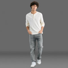 Men Ecru Slim Fit Henley T-Shirt