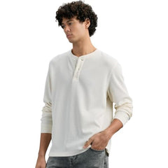 Men Ecru Slim Fit Henley T-Shirt