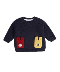 Baby Round Neck Full Sleeves Knitted Blended Cotton Sweater, Pack of 1, Navy (3-4Y)