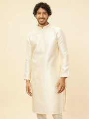 Manyavar men's cream art silk kurta pyjama set with self-design, traditional ethnic attire for men in size XL.