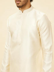 Manyavar men's cream art silk kurta and pyjama set with self-design, size XL, traditional ethnic attire for men.