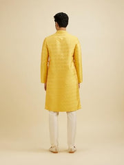 Manyavar Men's Brocade Floral Buta Motifs Kurta Set (Mustard,M)