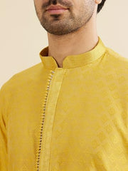 Manyavar Men's Art Silk Embroidered Kurta Pyjama Set (Mustard,M)