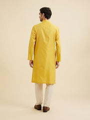Manyavar Men's Art Silk Embroidered Kurta Pyjama Set (Mustard,M)