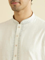 Manyavar Men's Viscose Blend Self Design Kurta Pyjama Set (Warm White,XXL)