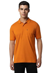 Louis Philippe Men Orange Solid Polo Neck T-Shirt