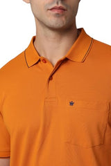 Louis Philippe Men Orange Solid Polo Neck T-Shirt