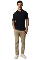 Louis Philippe Men Black Solid Polo Neck T-Shirt