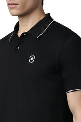 Louis Philippe Men Black Solid Polo Neck T-Shirt