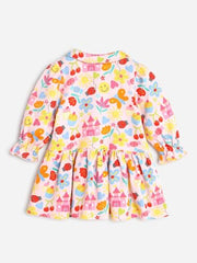 Pink girls' midi dress from Somer Sault featuring printed candy wrapper sleeve design, perfect for stylish occasions.