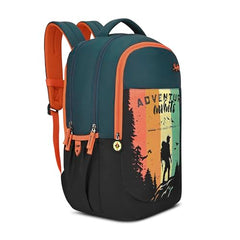 Skybags Klan 37L Adventure Dark Green Casual Backpack for Boys & Girls with 3 Compartments & Adjustable Shoulder Strap | Quick Access Front Pocket | Pencil Pouch | Perfect for School & Travel - Unisex