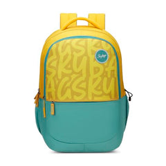 Skybags Klan Plus 37L Caligraphy Yellow Casual Backpack for Boys & Girls with 3 Compartments & Adjustable Shoulder Strap | Quick Access Front Pocket | Pencil Pouch | Perfect for School & Travel-Unisex