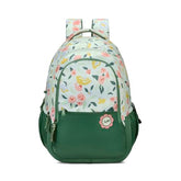 Skybags Stella 37L Green Floral Print Casual Backpack for Girls with 3 Compartments & Adjustable Shoulder Strap | 16 Inch Padded Laptop Sleeve | Detachable Happy Pouch | Perfect for School & Travel