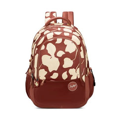 Skybags Stella 37L Brown Floral Print Casual Backpack for Girls with 3 Compartments & Adjustable Shoulder Strap | 16 Inch Padded Laptop Sleeve | Detachable Happy Pouch | Perfect for School & Travel