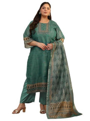 Extra Love By Libas Embellished Silk Blend Straight Kurta With Trousers With Dupatta (500494-3XL)