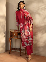 Libas Printed Silk blend Straight Kurta With Trousers and Dupatta-401177XXL