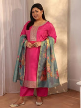 Plue Size Extra Love By Libas Embroidered Silk Blend Straight Kurta Set For Women (500524-3XL)