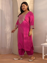 Plue Size Extra Love By Libas Embroidered Silk Blend Straight Kurta Set For Women (500526-3XL)