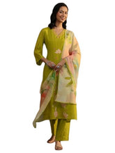 Libas Printed Chanderi Cotton Straight Kurta With Trousers and Dupatta-401444S