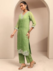 Libas Embroidered Chanderi Cotton Straight Kurta With Trousers and Dupatta-401450S