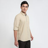 Parx Men Slim Fit Solid Pattern Pure Cotton Semicutaway Collar Full Sleeve Casual Shirt Brown