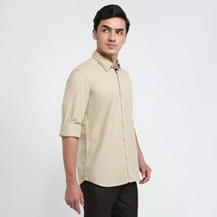 Parx Men Slim Fit Solid Pattern Pure Cotton Semicutaway Collar Full Sleeve Casual Shirt Brown