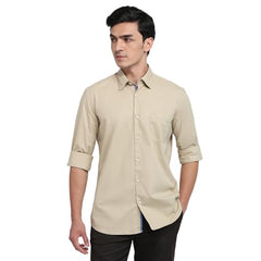 Parx Men Slim Fit Solid Pattern Pure Cotton Semicutaway Collar Full Sleeve Casual Shirt Brown