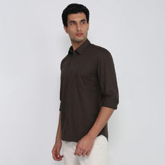 Parx Men Slim Fit Solid Pattern Pure Cotton Semicutaway Collar Full Sleeve Casual Shirt Green