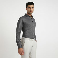 Park Avenue Men Regular Fit Structure Pattern Pure Cotton Semicutaway Collar Full Sleeve Formal Shirt (Size: 40)-PMSK18833-G7 Dark Grey