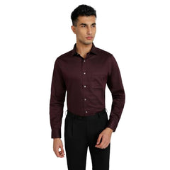 Park Avenue Men Regular Fit Structure Pattern Pure Cotton Semicutaway Collar Full Sleeve Formal Shirt (Size: 42)-PMSK18833-M8 Dark Maroon