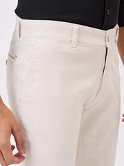 Parx Men Slim Tapered Fit Solid Pattern Pure Cotton Flat Front Casual Trouser XMTT03721-N6 White