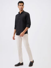 Parx Men Slim Tapered Fit Solid Pattern Pure Cotton Flat Front Casual Trouser XMTT03721-W1 White