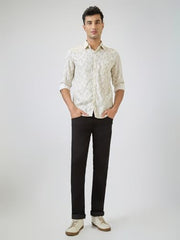 Parx Men Slim Fit Print Pattern Pure Cotton Semicutaway Collar Full Sleeve Casual Shirt (Size: 40)-XMSS14689-F2 Fawn